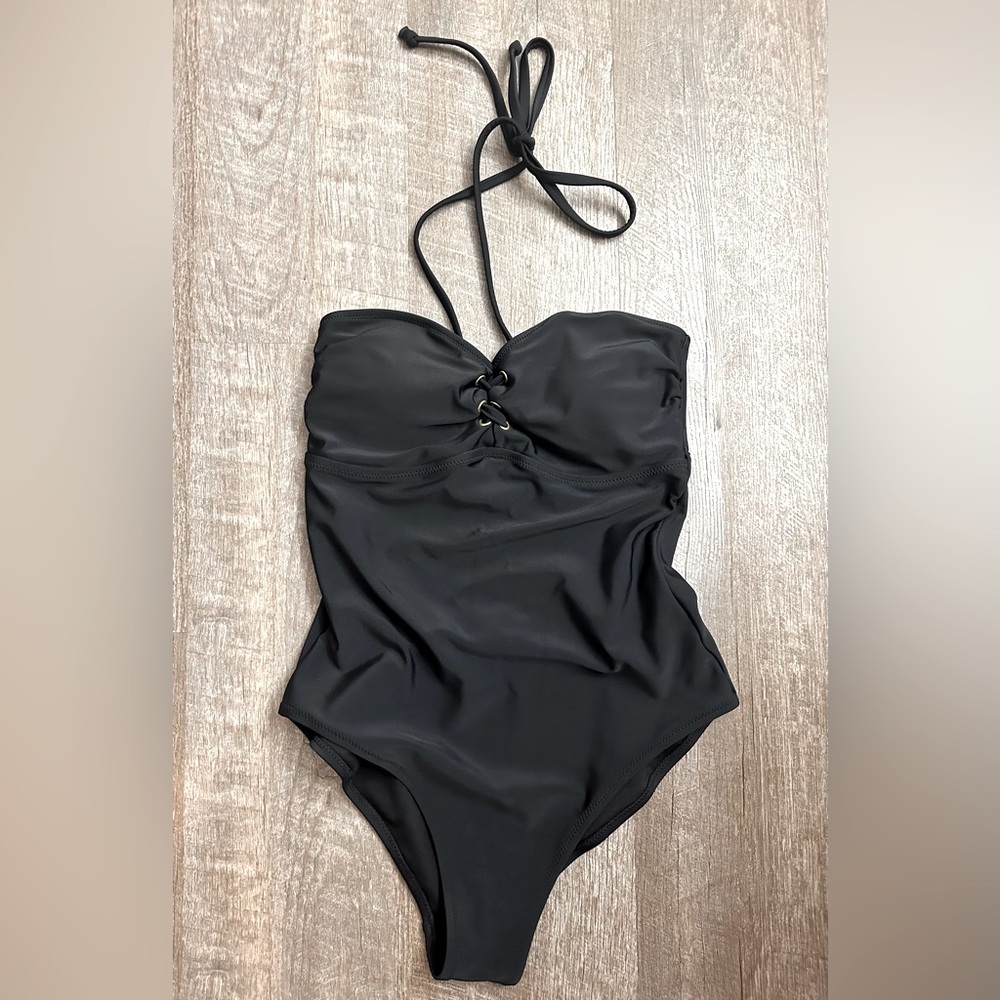 Black Halter One Piece Swimsuit - M